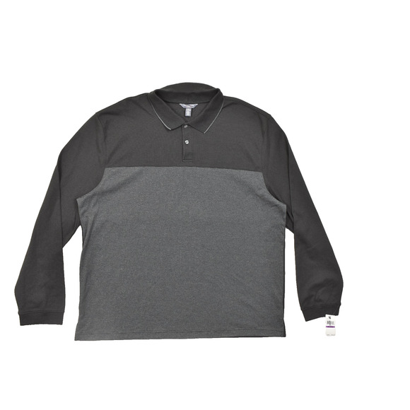 NEW Van Heusen Men's Flex Long Sleeve Polo Shirt Size XXL Black Gray - Picture 1 of 8